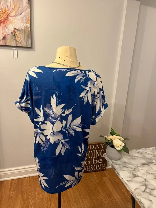 😍SHOW SPECIAL LILY MORGAN Blue & White Floral Drop Sleeve Blouse Ring Detail XL - Picture 4 of 8